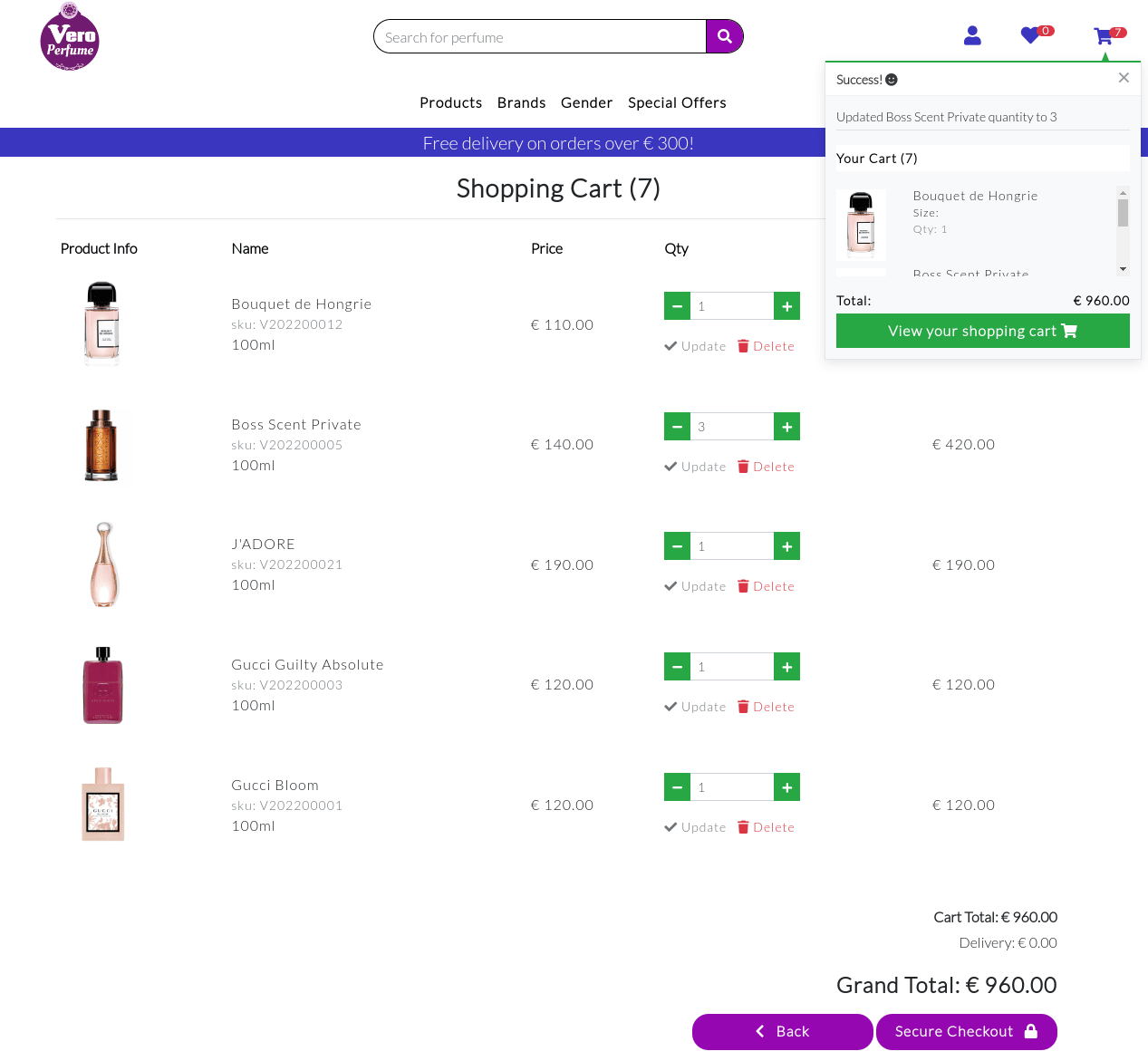 Update shopping cart